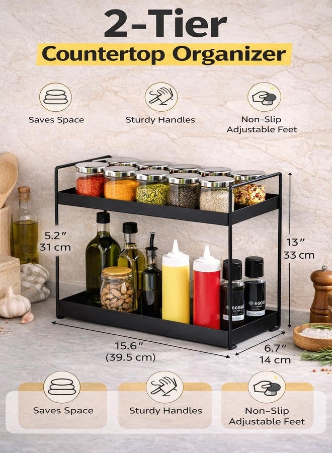 MLU 2-Tier Kitchen Countertop Organizer Rack | Premium Black Metal Spice & Oil Storage Stand | Space-Saving Condiment Shelf for Kitchen, Pantry & Dining - Image 5